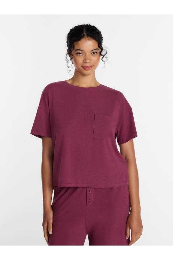 Women’s Cotton-Blend Sleep Lounge Top with Short Sleeves, Sizes S-3X