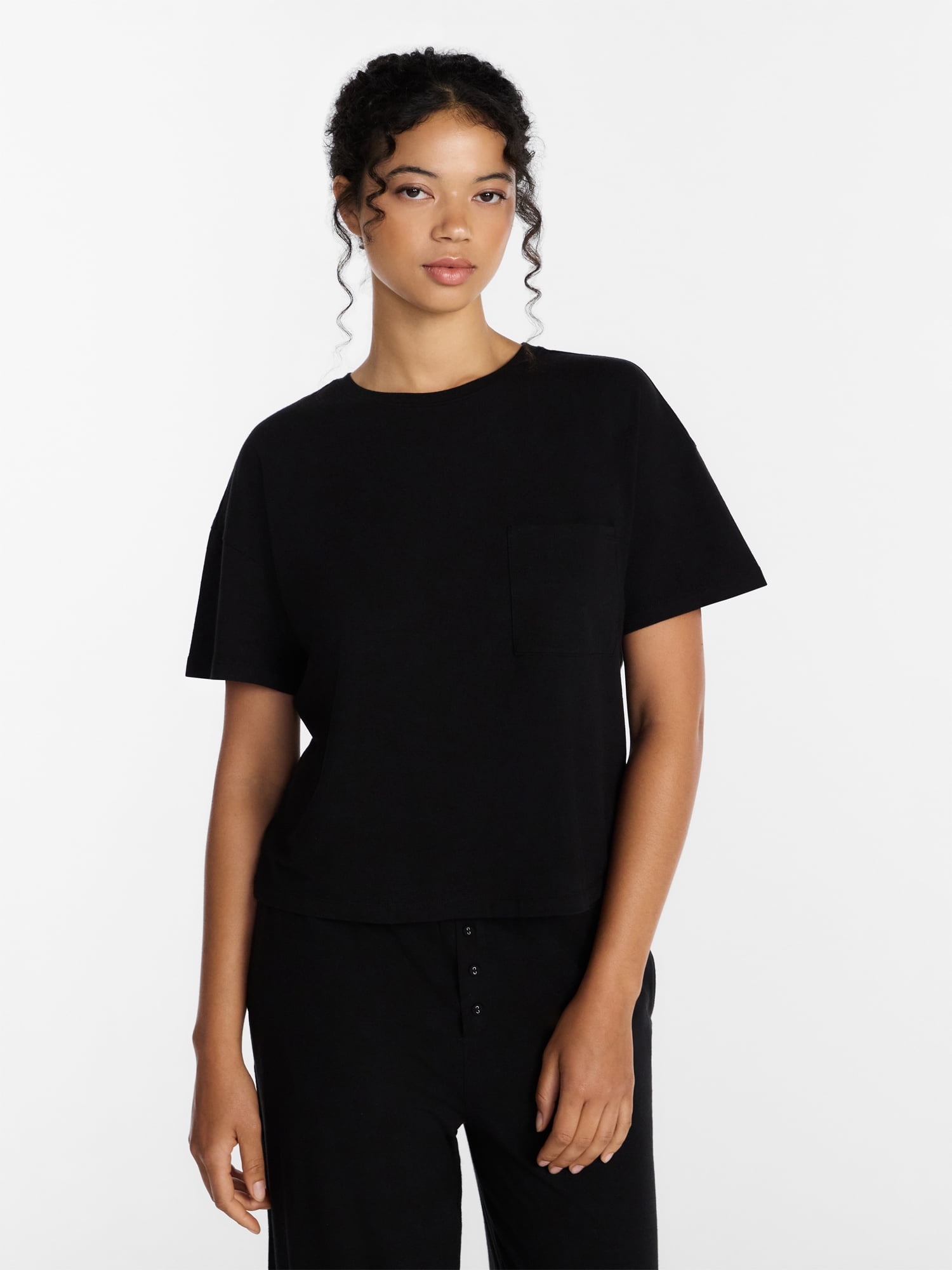 Joyspun Women’s Cotton-Blend Sleep Lounge Top with Short Sleeves, Sizes S-3X