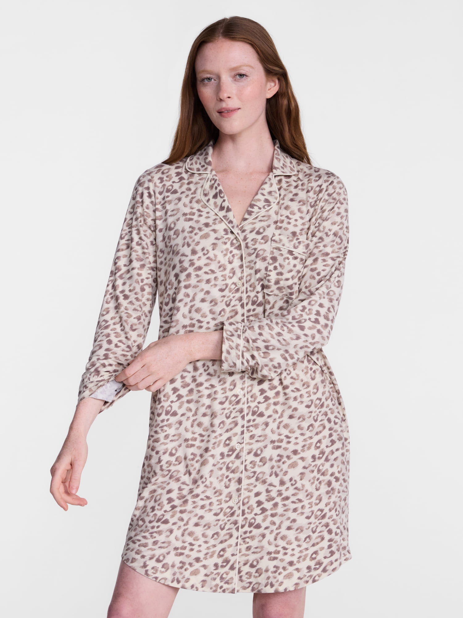 Joyspun Women's Dreamy Soft Collection Notch Collar Sleepshirt with Long Sleeves, Sizes XS-3X