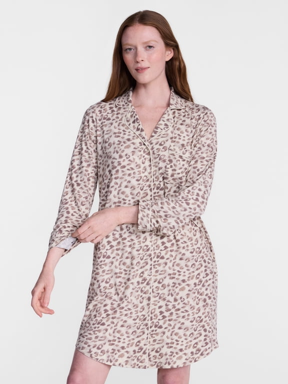 Women's Dreamy Soft Collection Notch Collar Sleepshirt with Long Sleeves, Sizes XS-3X