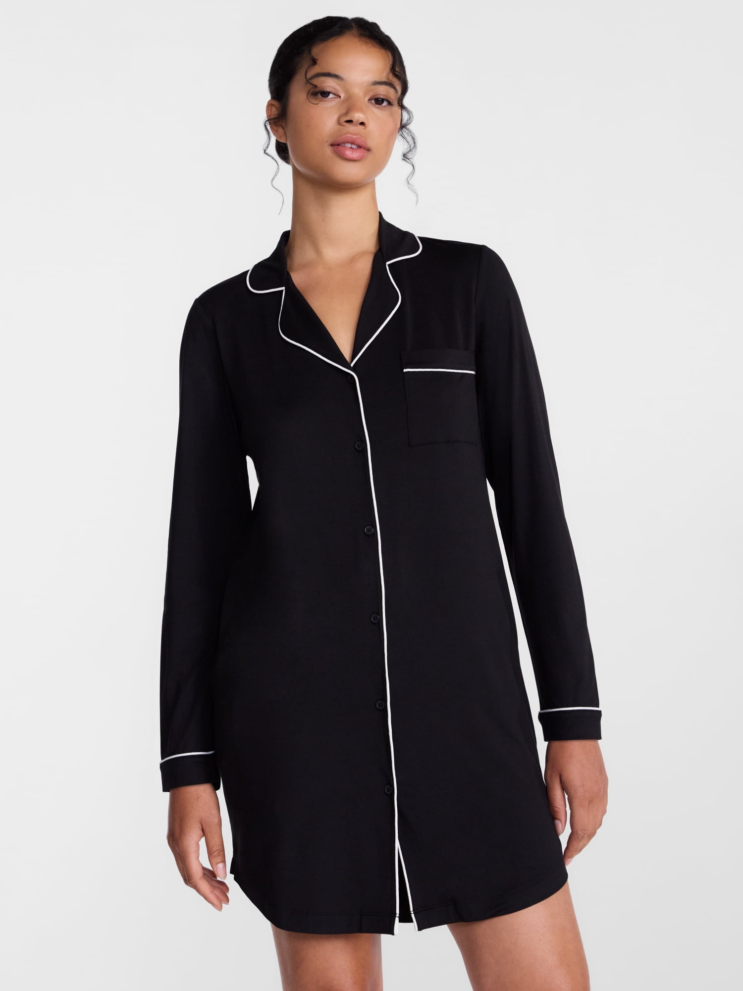 Joyspun Women's Dreamy Soft Collection Notch Collar Sleepshirt with Long Sleeves, Sizes XS-3X