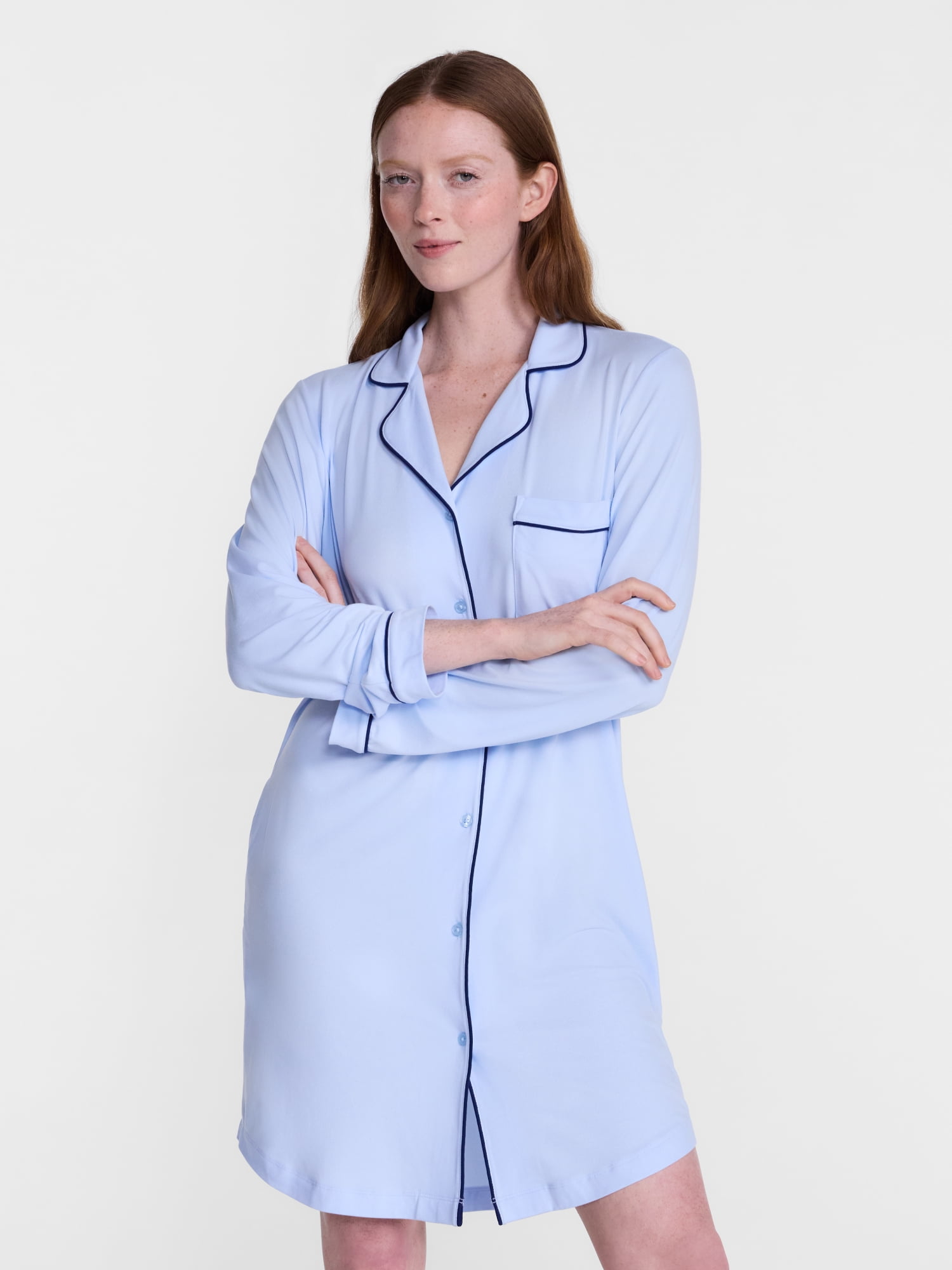Joyspun Women's Dreamy Soft Collection Notch Collar Sleepshirt with Long Sleeves, Sizes XS-3X