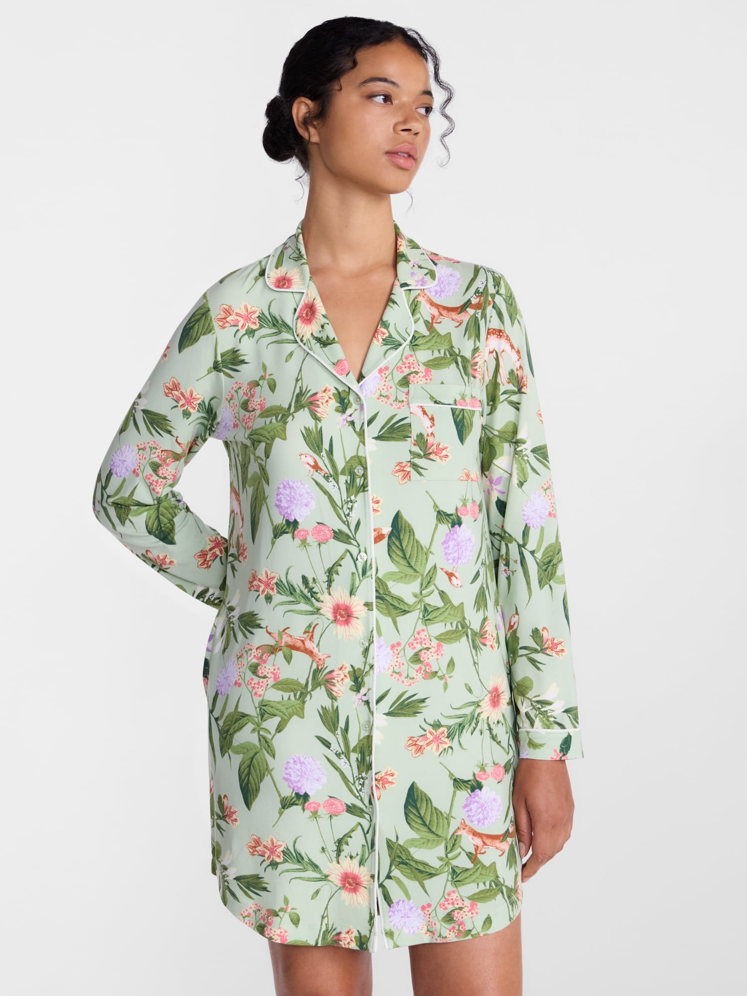 Joyspun Women's Dreamy Soft Collection Notch Collar Sleepshirt with Long Sleeves, Sizes XS-3X