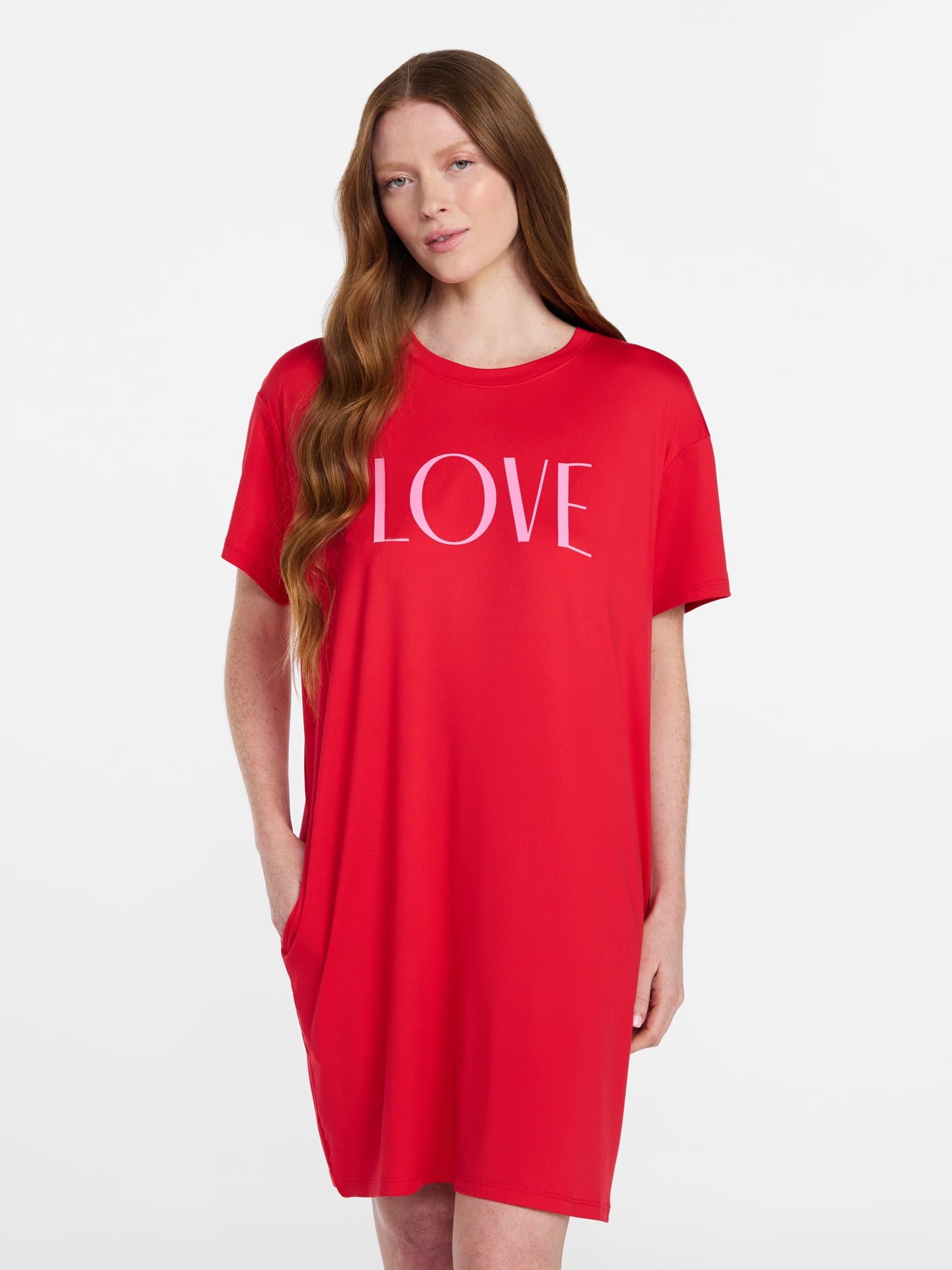 Joyspun Women’s Dreamy Soft Collection Short Sleeve Valentine's Day Sleep Shirt, Sizes S/M to 2X/3X