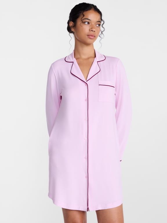 Women's Dreamy Soft Collection Notch Collar Sleepshirt with Long Sleeves, Sizes XS-3X