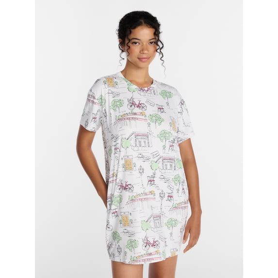 Joyspun Women’s Dreamy Soft Collection Short Sleeve Sleep Shirt, Sizes S/M to 2X/3X