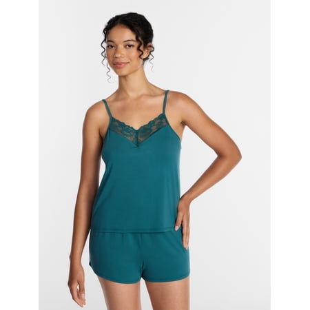 Joyspun Women’s Dreamy Soft Collection Lace Trim Knit Cami and Shorts Set, Sizes XS-3X