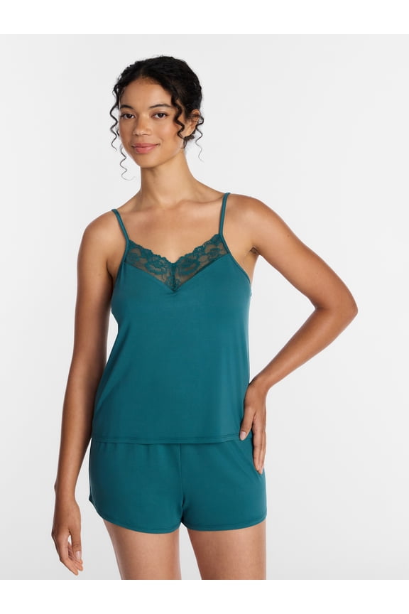 Women’s Dreamy Soft Collection Lace Trim Knit Cami and Shorts Set, Sizes XS-3X