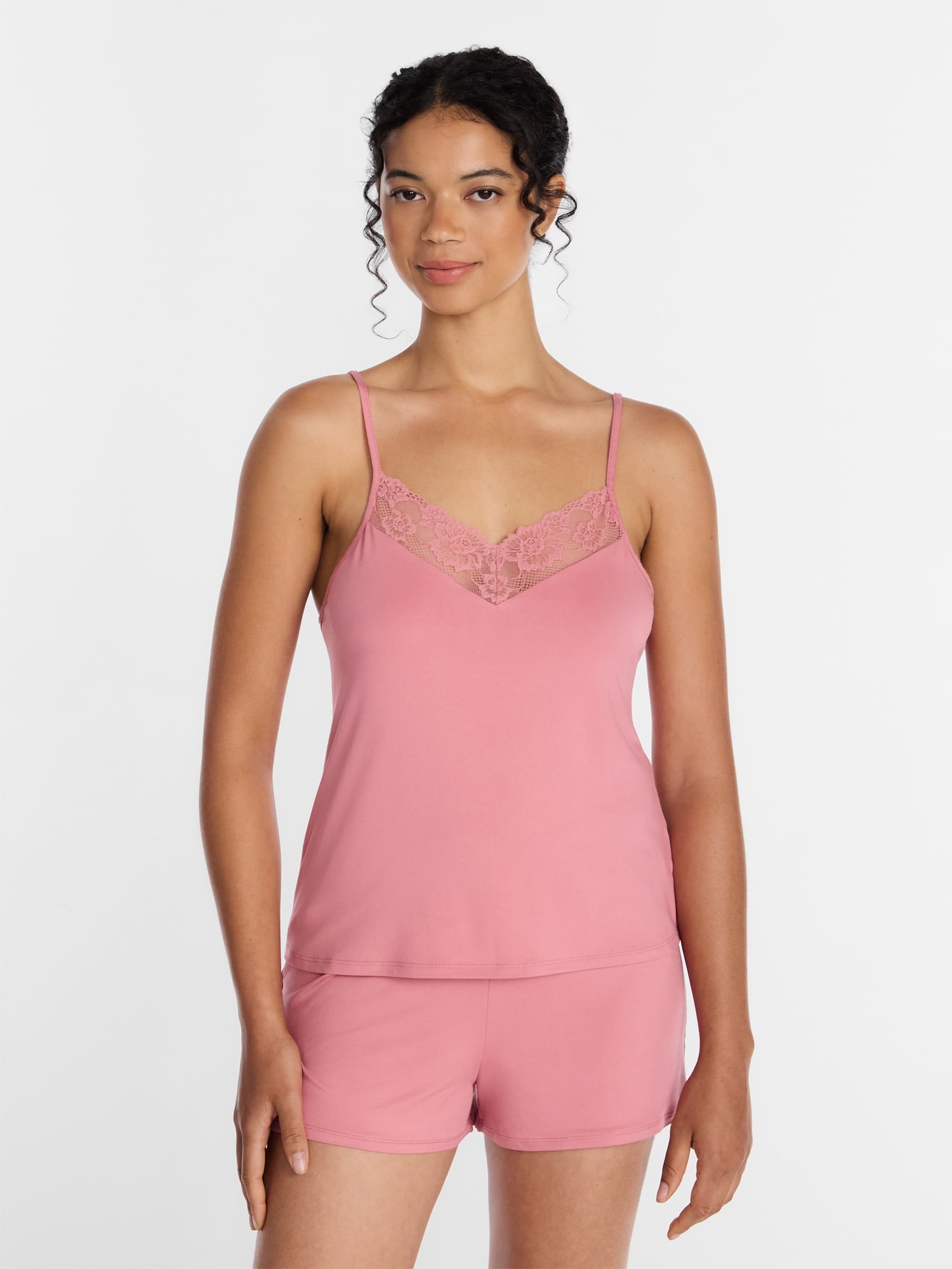 Joyspun Women’s Dreamy Soft Collection Lace Trim Knit Cami and Shorts Set, Sizes XS-3X