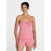 Joyspun Women’s Dreamy Soft Collection Lace Trim Knit Cami and Shorts Set, Sizes XS-3X