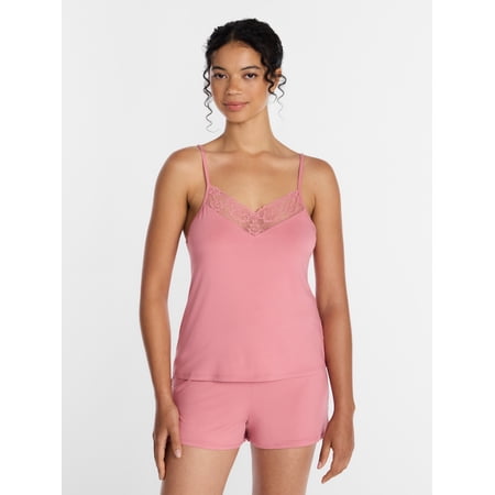 Joyspun Women’s Dreamy Soft Collection Lace Trim Knit Cami and Shorts Set, Sizes XS-3X