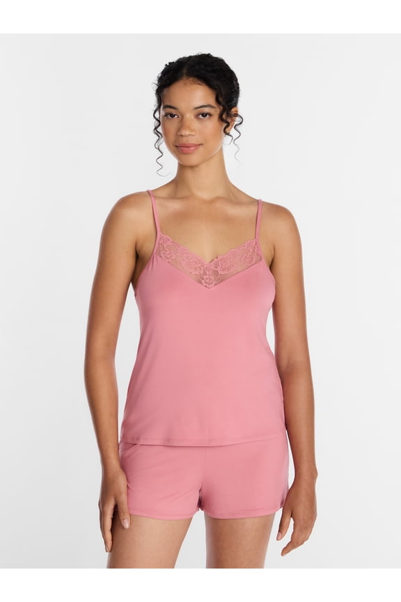 Women’s Dreamy Soft Collection Lace Trim Knit Cami and Shorts Set, Sizes XS-3X