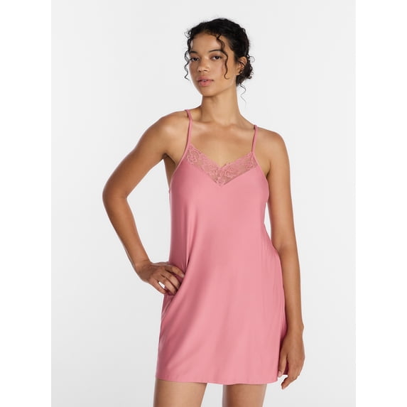 Joyspun Women’s Dreamy Soft Collection Lace Front Knit Chemise, Sizes XS-3X