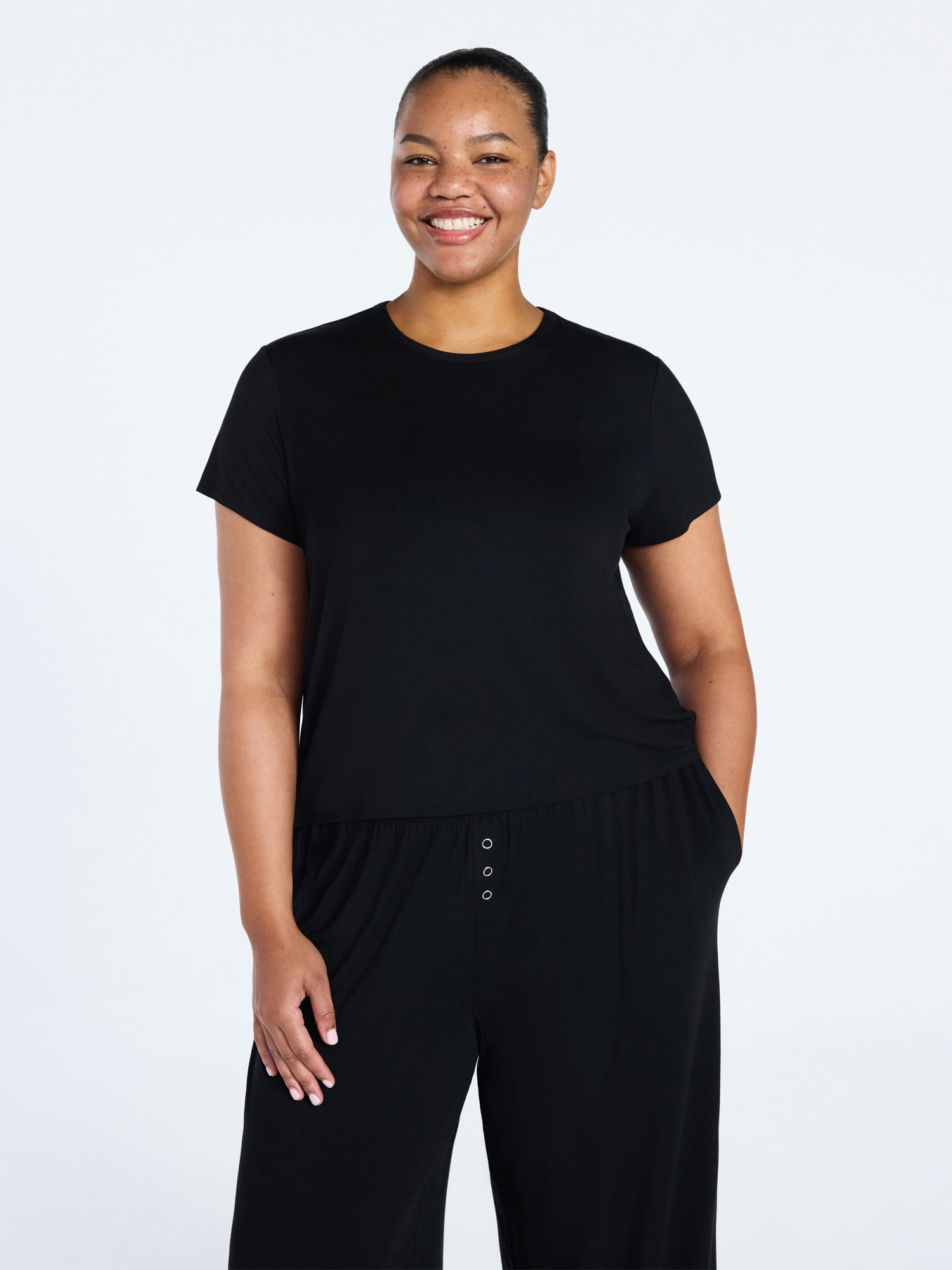 Joyspun Women’s Scoop Neck Sleepwear Modal Tee with Short Sleeves, Sizes S-3X