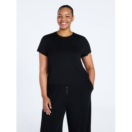 Joyspun Women’s Scoop Neck Sleepwear Modal Tee with Short Sleeves, Sizes S-3X