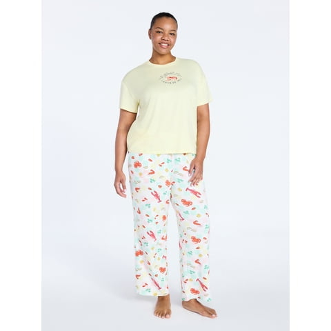 Women's Dreamy Soft Collection Short Sleeve Sleep Top and Open Leg Pants Pajama Set, 2-Piece, Sizes XS-3X