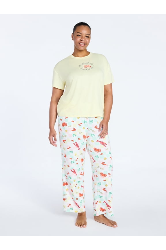 Women's Dreamy Soft Collection Short Sleeve Sleep Top and Open Leg Pants Pajama Set, 2-Piece, Sizes XS-3X
