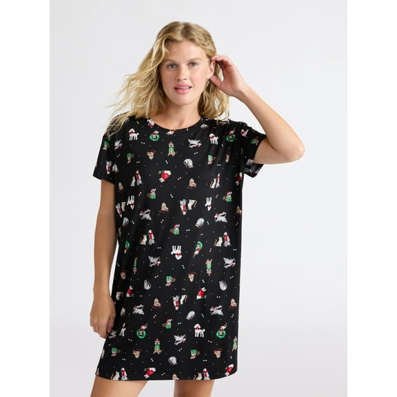 Joyspun Women's Dreamy Soft Collection Sleepshirt with Short Sleeves, Sizes S/M-2X/3X