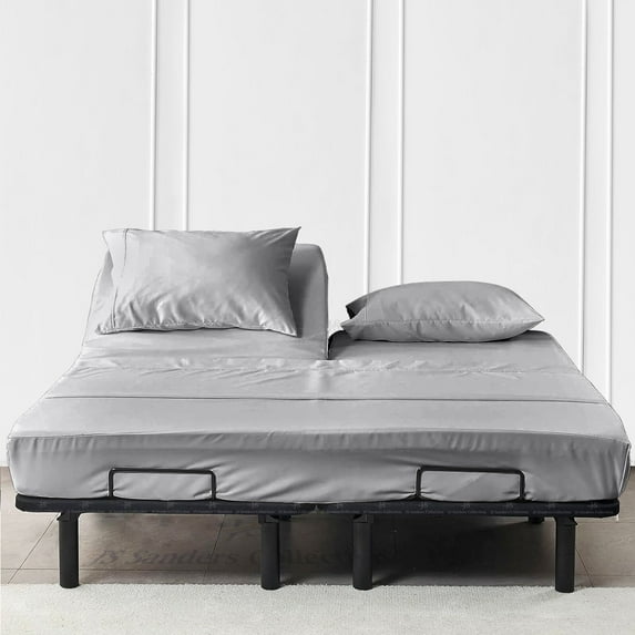 JS Sanders Collection Bed Sheet Set Solid 1000 Thread Count 10" Deep Pocket 100% Egyptian Cotton Premium Collection Sheet Set for Alaskan King Mattress - Light Grey