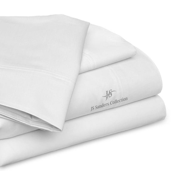 JS Sanders Collection Bed Sheet Set Solid 1000 Thread Count 8" Deep Pocket 100% Egyptian Cotton Premium Collection Sheet Set for Alaskan King Mattress - White