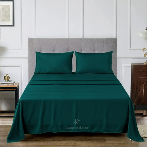 JS Sanders Texas King 4pc Bed Sheet Set 1000 Thread Count Luxury Softest Bedding Sheet Set Upto 15" Deep Pocket 100% Egyptian Cotton Teal Solid
