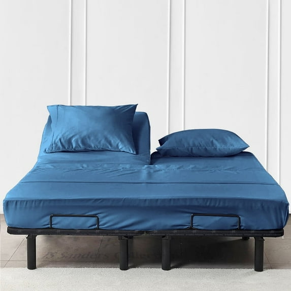 JS Sanders Top Head Fitted Sheet Only for Adjustable Beds 600 Thread Count Half Fitted Sheet (3 Pcs) - Soft - Queen 34 Fitted Sheet Fits Upto 18 Inch Deep Pocket (Mediterranean Blue)