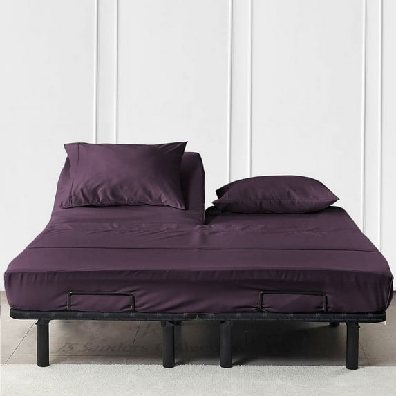 JS Sanders Top Split Head Fitted Sheet Only for Adjustable Beds 600 Thread Count Half Split Fitted Sheet (1 Pcs) - Soft - Cal King 28 Split Fitted Sheet Fits Upto 18 Inch Deep Pocket (Plum)