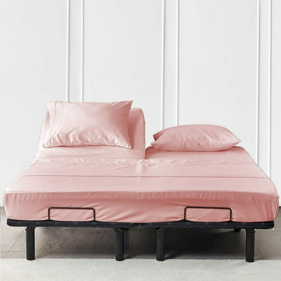 JS Sanders Top Split Head Fitted Sheet with 2 Pillowcases Only for Adjustable Beds 600 Half Split Fitted Sheet (3 Pcs) - Soft - Cal King 36 Split Fitted Sheet Fits Upto 18 Inch Deep Pocket (Blush)