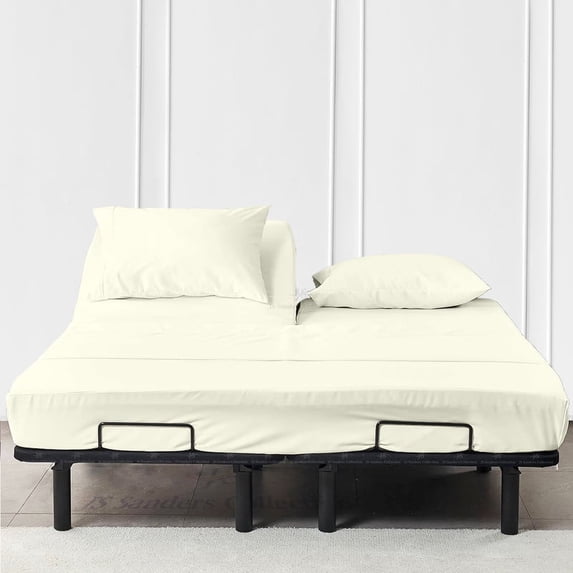 JS Sanders Top Split Head Fitted Sheet with 2 Pillowcases Only for Adjustable Beds 600 Half Split Fitted Sheet (3 Pcs) - Soft - Queen 36 Split Fitted Sheet Fits Upto 18 Inch Deep Pocket (Ivory)