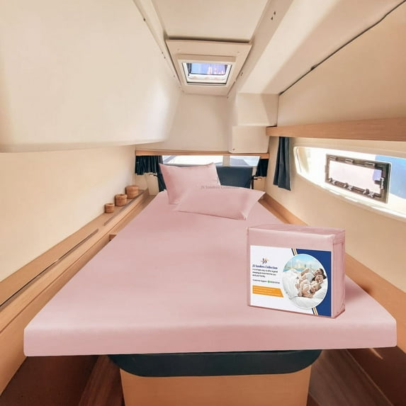 JS Sanders Universal AFT Berth 3 Piece 100% Egyptian Cotton 800TC V Berth Bedding Fits mattresses up to 8” Depth Durable & Easy Washable - Great Gift for Boaters Blush