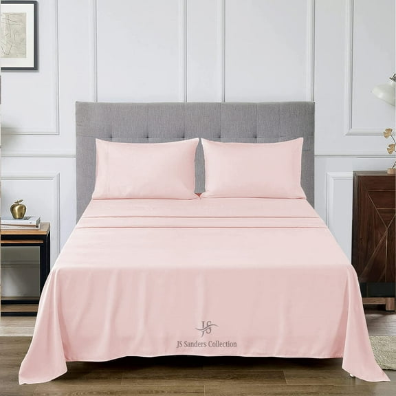 JS Sanders Wyoming King 4pc Bed Sheet Set 1000 Thread Count Luxury Softest Bedding Sheet Set Upto 18" Deep Pocket 100% Egyptian Cotton Blush Solid