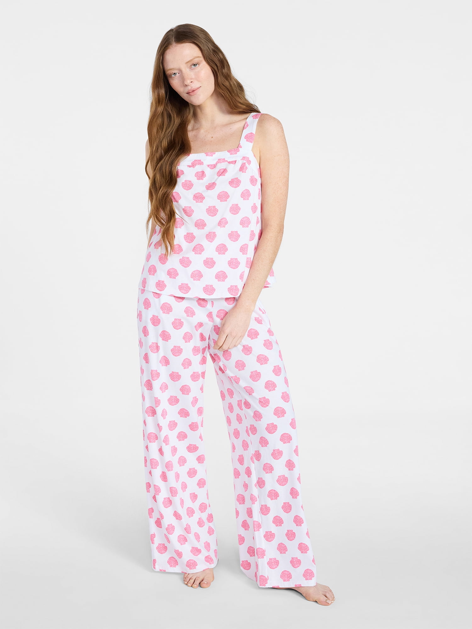 Joyspun Women's Wide Strap Cotton Tank Top and Pants Pajama Set, 2-Piece, Sizes XS-3X