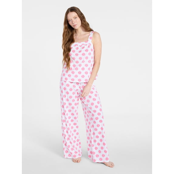 Joyspun Women's Wide Strap Cotton Tank Top and Pants Pajama Set, 2-Piece, Sizes XS-3X