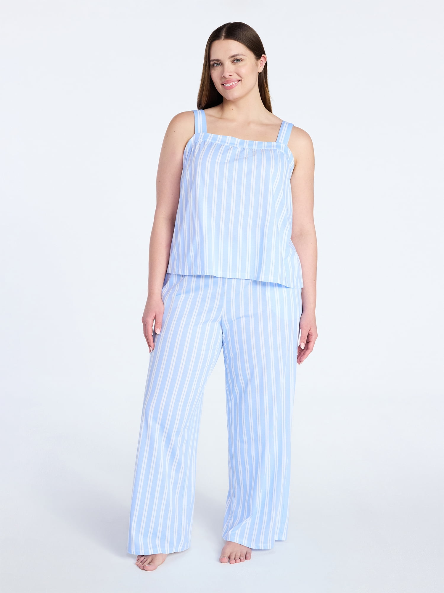 Joyspun Women's Wide Strap Cotton Tank Top and Pants Pajama Set, 2-Piece, Sizes XS-3X