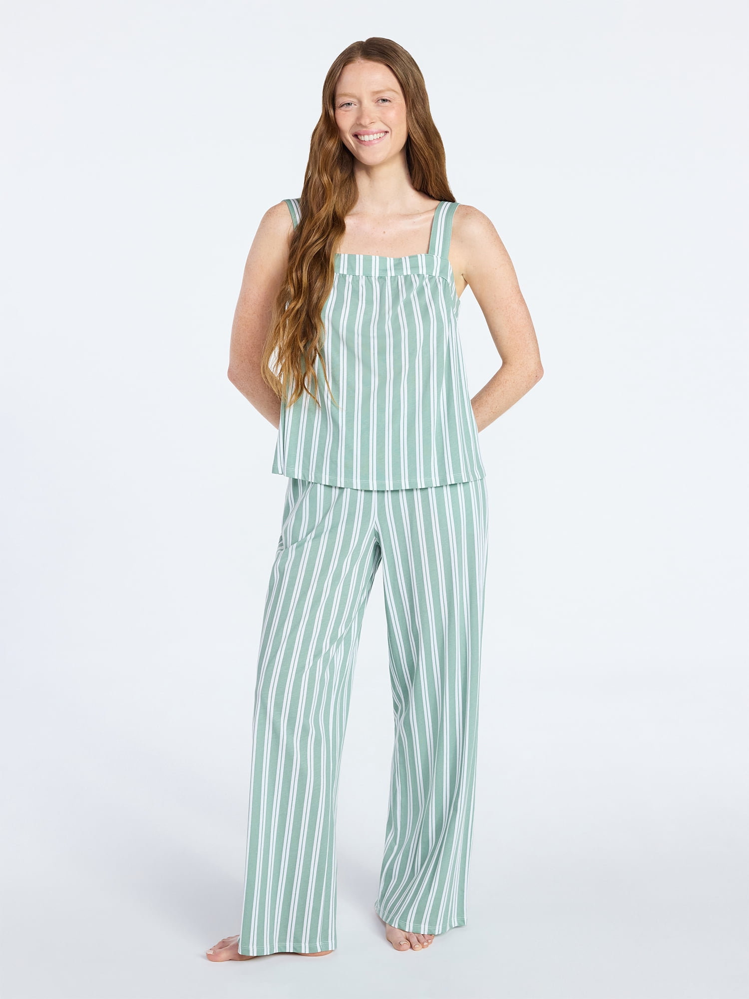 Joyspun Women's Wide Strap Cotton Tank Top and Pants Pajama Set, 2-Piece, Sizes XS-3X
