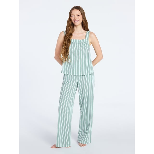Joyspun Women's Cotton Wide Strap Tank and Pant PJ Set, 2-Piece, Sizes XS to 3X