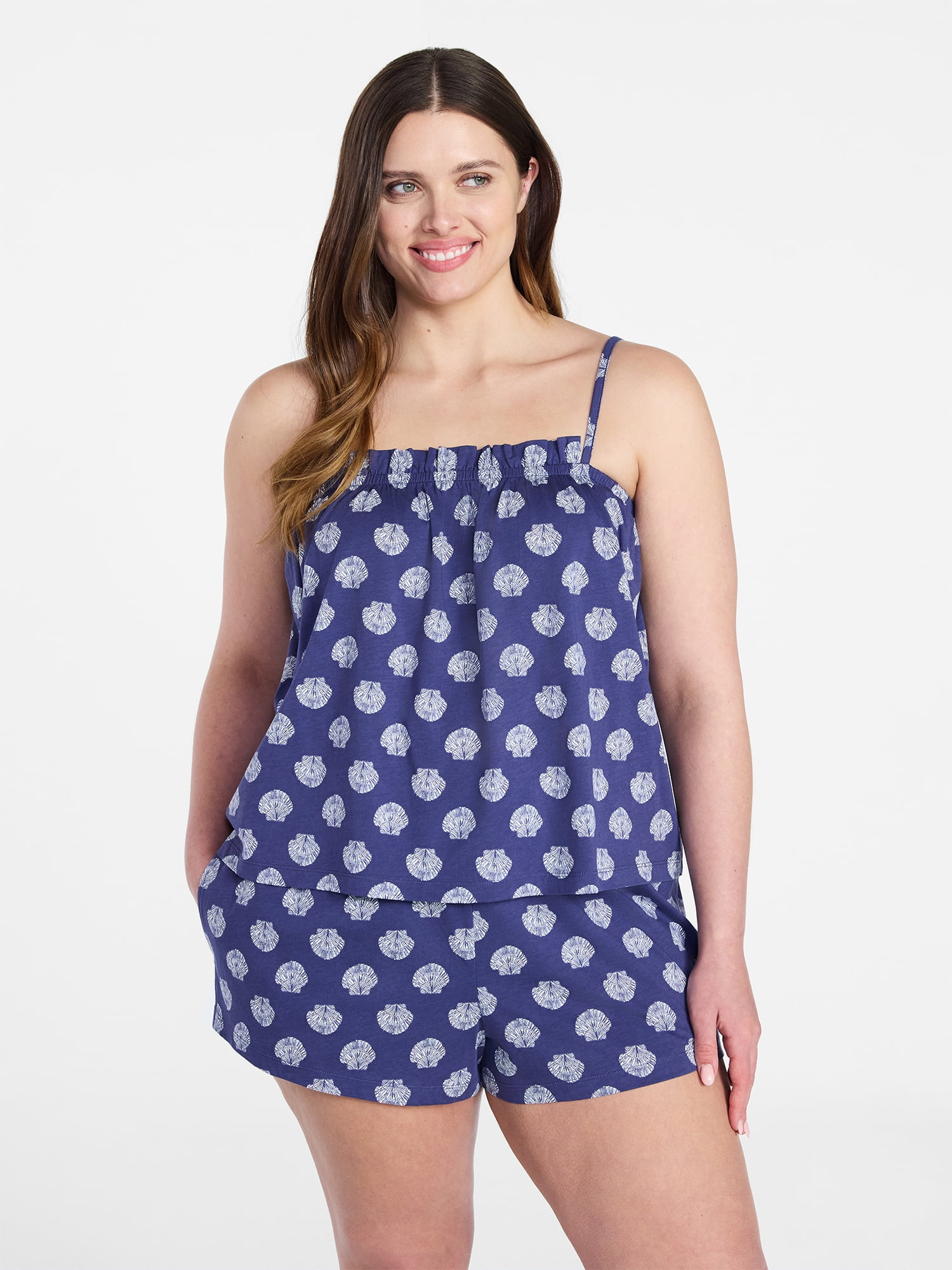 Joyspun Women's Cotton Ruffled Tank Top and Shorts Pajama Set, 2-Piece, Sizes XS-3X