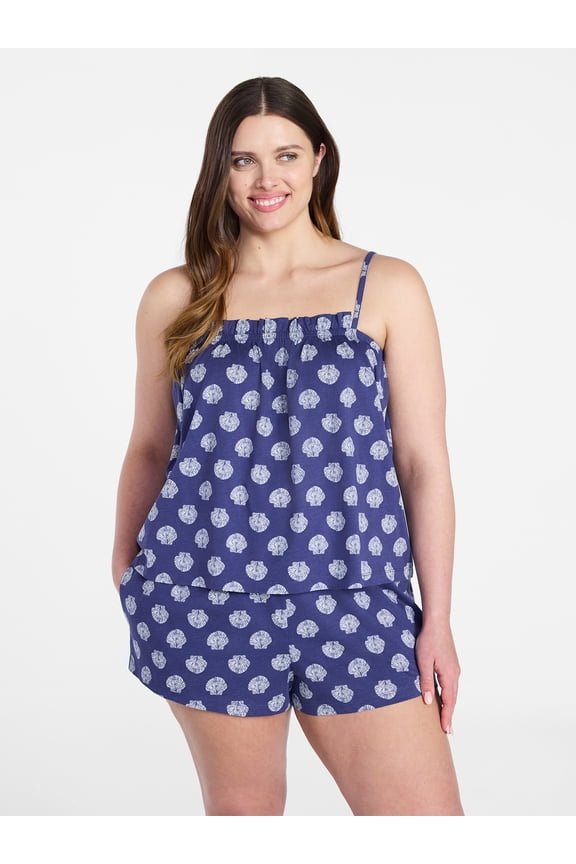 Women's Cotton Ruffled Tank Top and Shorts Pajama Set, 2-Piece, Sizes XS-3X