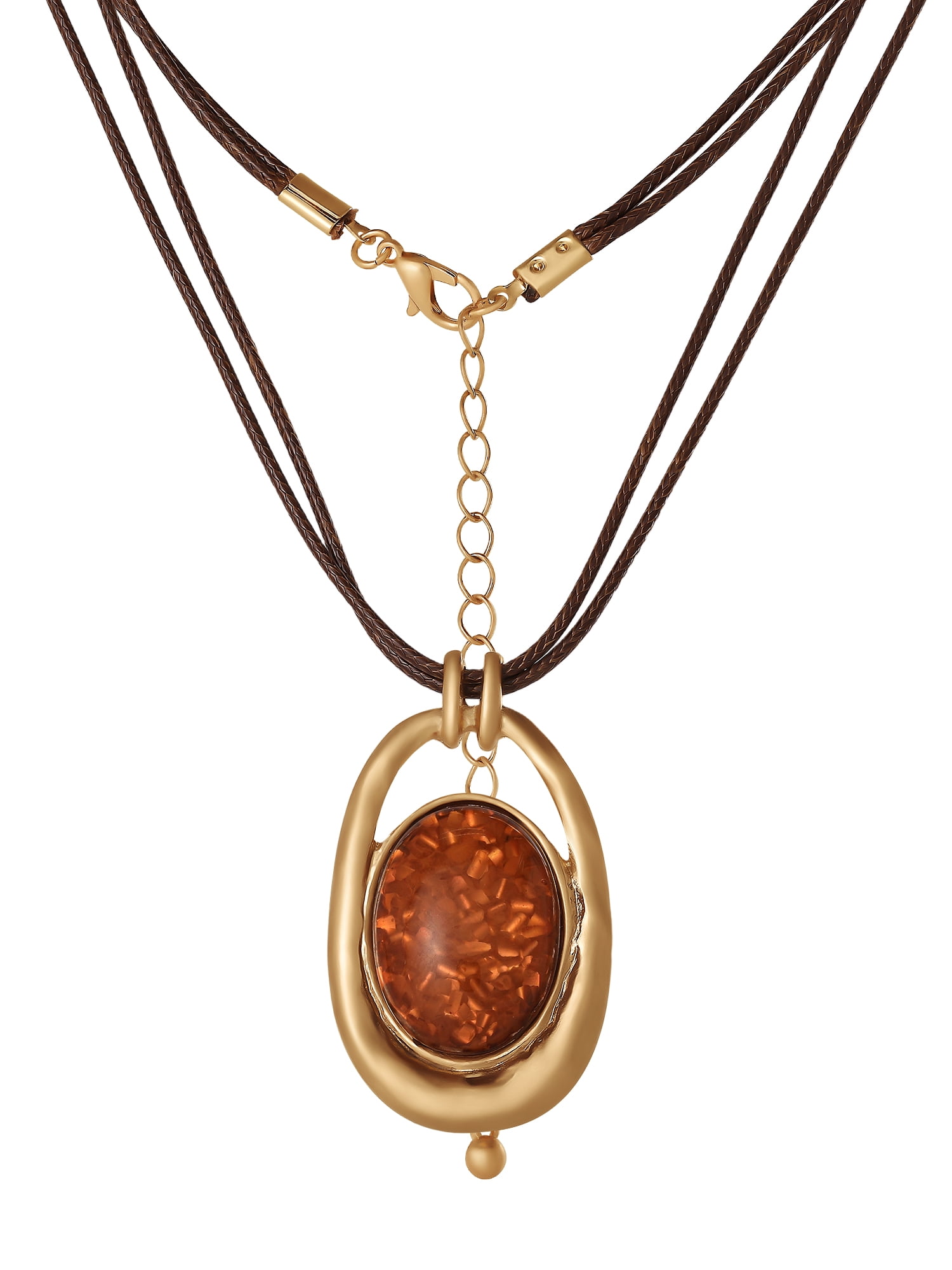 Jessica Simpson Women's Oval Stone Cord Necklace, 20" + 3" Extender, Gold-Tone Pendant
