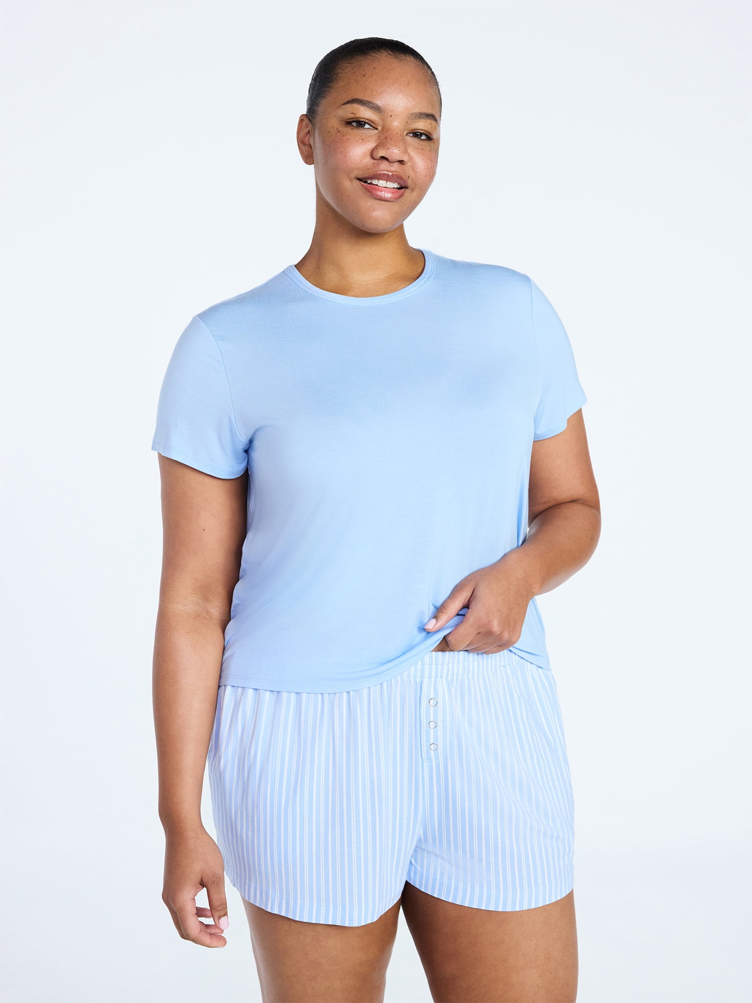Joyspun Women’s Scoop Neck Sleepwear Modal Tee with Short Sleeves, Sizes S-3X