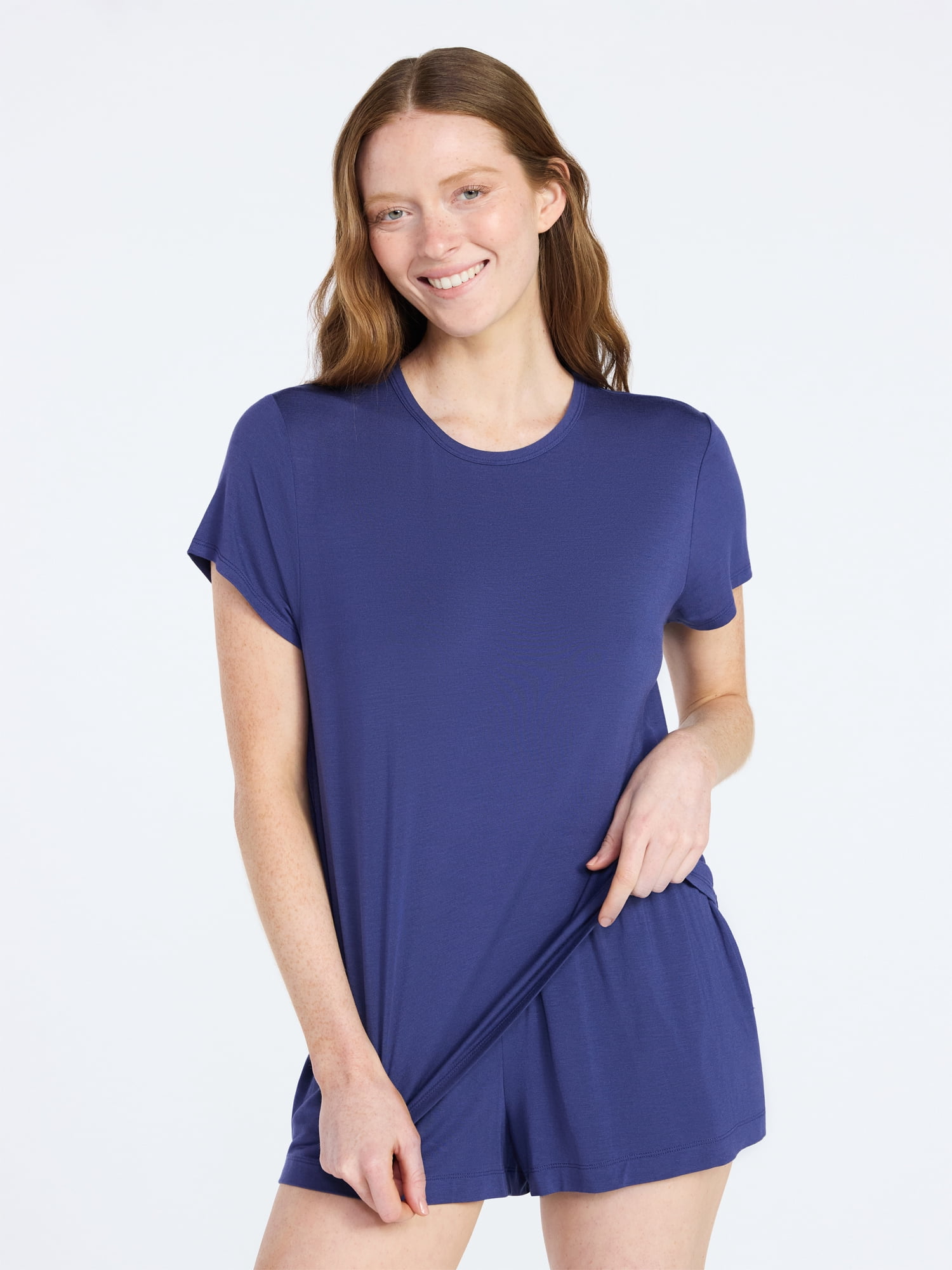 Joyspun Women’s Scoop Neck Sleepwear Modal Tee with Short Sleeves, Sizes S-3X
