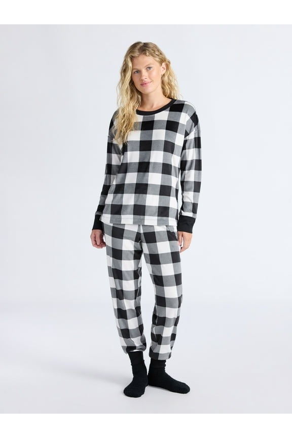 Women’s Stretch Velour Long Sleeve Top, Pants, and Socks Pajama Set, 3-Piece, Sizes XS-4X