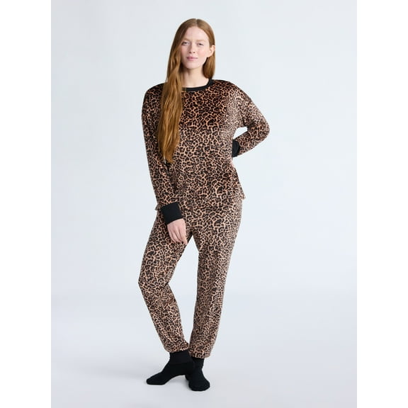 Joyspun Women’s Stretch Velour Long Sleeve Top, Pants, and Socks Pajama Set, 3-Piece, Sizes XS-4X