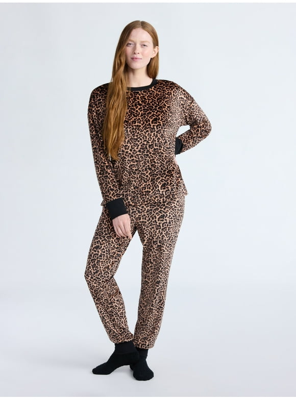 Women’s Stretch Velour Long Sleeve Top, Pants, and Socks Pajama Set, 3-Piece, Sizes XS-4X