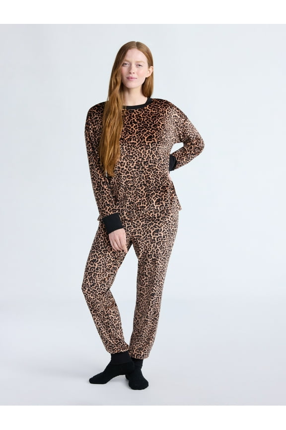 Women’s Stretch Velour Long Sleeve Top, Pants, and Socks Pajama Set, 3-Piece, Sizes XS-4X