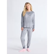 Joyspun Women’s Stretch Velour Long Sleeve Top, Pants, and Socks Pajama Set, 3-Piece, Sizes XS-4X