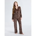 thumbnail image 1 of Joyspun Women’s Stretch Velour Notch Collar Long Sleeve Pajama Set, Sizes XS to 4X, 1 of 5
