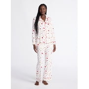 Joyspun Women’s Stretch Velour Notch Collar Long Sleeve Pajama Set, Sizes XS to 4X