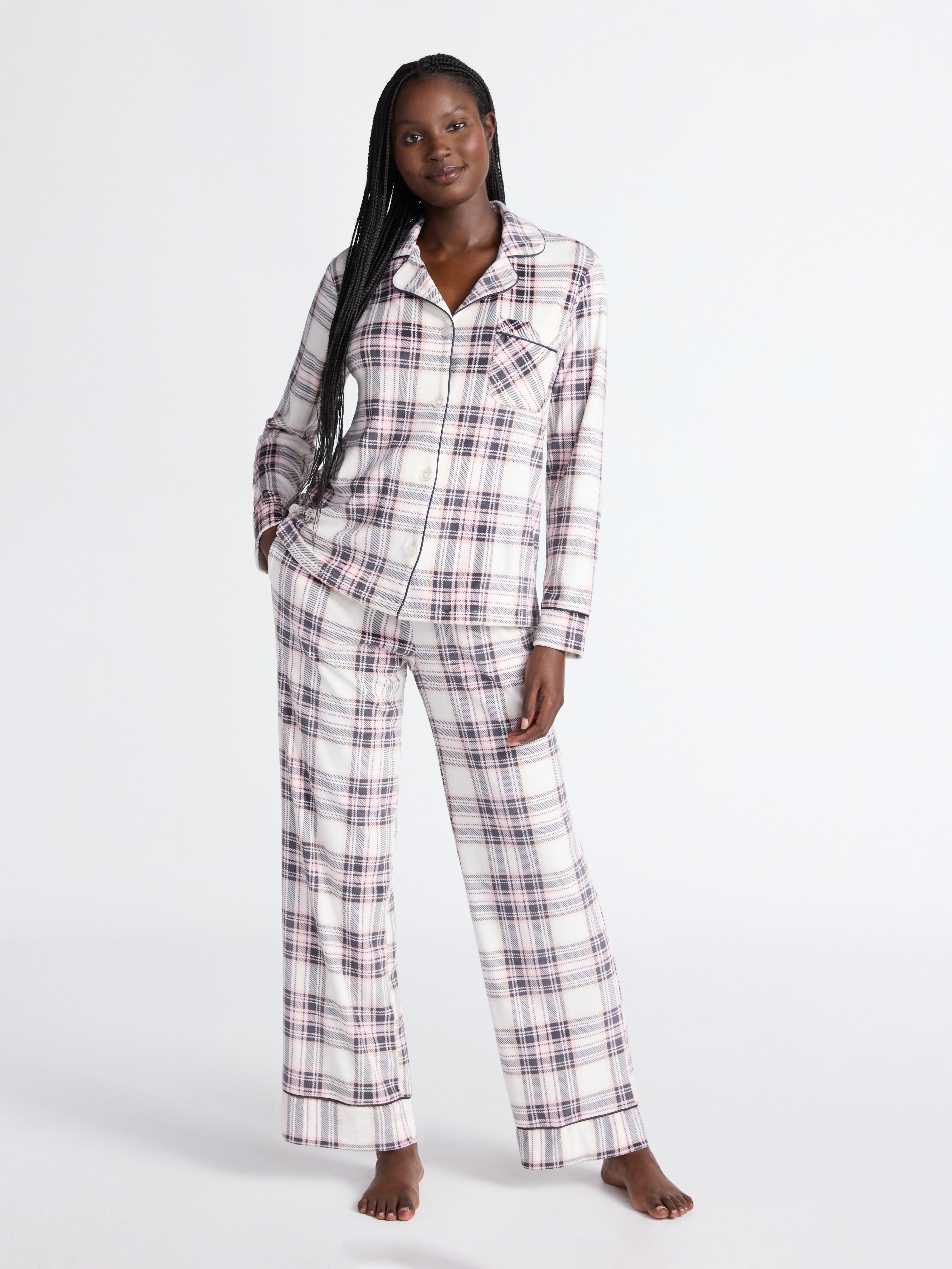 Women’s Stretch Velour Notch Collar Long Sleeve Pajama Set, Sizes XS to 4X