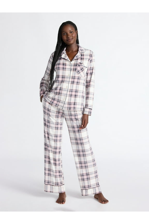 Women’s Stretch Velour Notch Collar Long Sleeve Pajama Set, Sizes XS to 4X